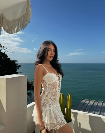 Sexy A Line Spaghetti Strap White Lace Short Homecoming Dress Birthday Dress HZ1023